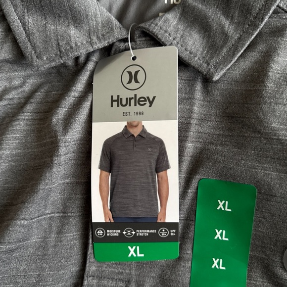 Hurley Mens Performance Polo Men’s Size XL NWT Gray Stretch Moisture Wicking NWT - Picture 2 of 3